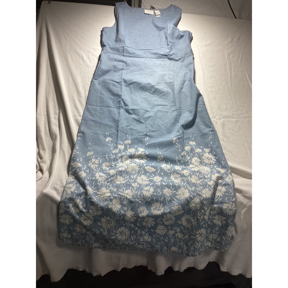 Liz Claiborne Lizwear Blue Cotton Floral Maxi Dress Sleeveless Side Zip Size 14
